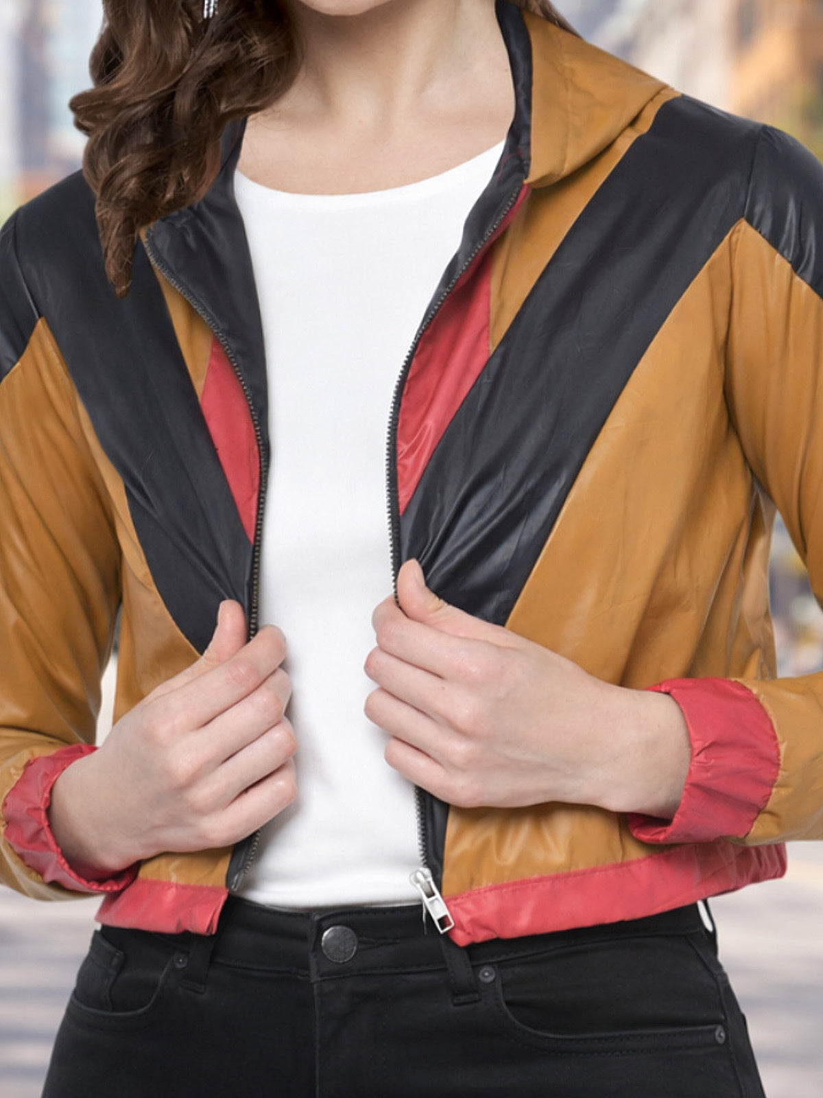 Women Mustard Biker Windcheater Jacket