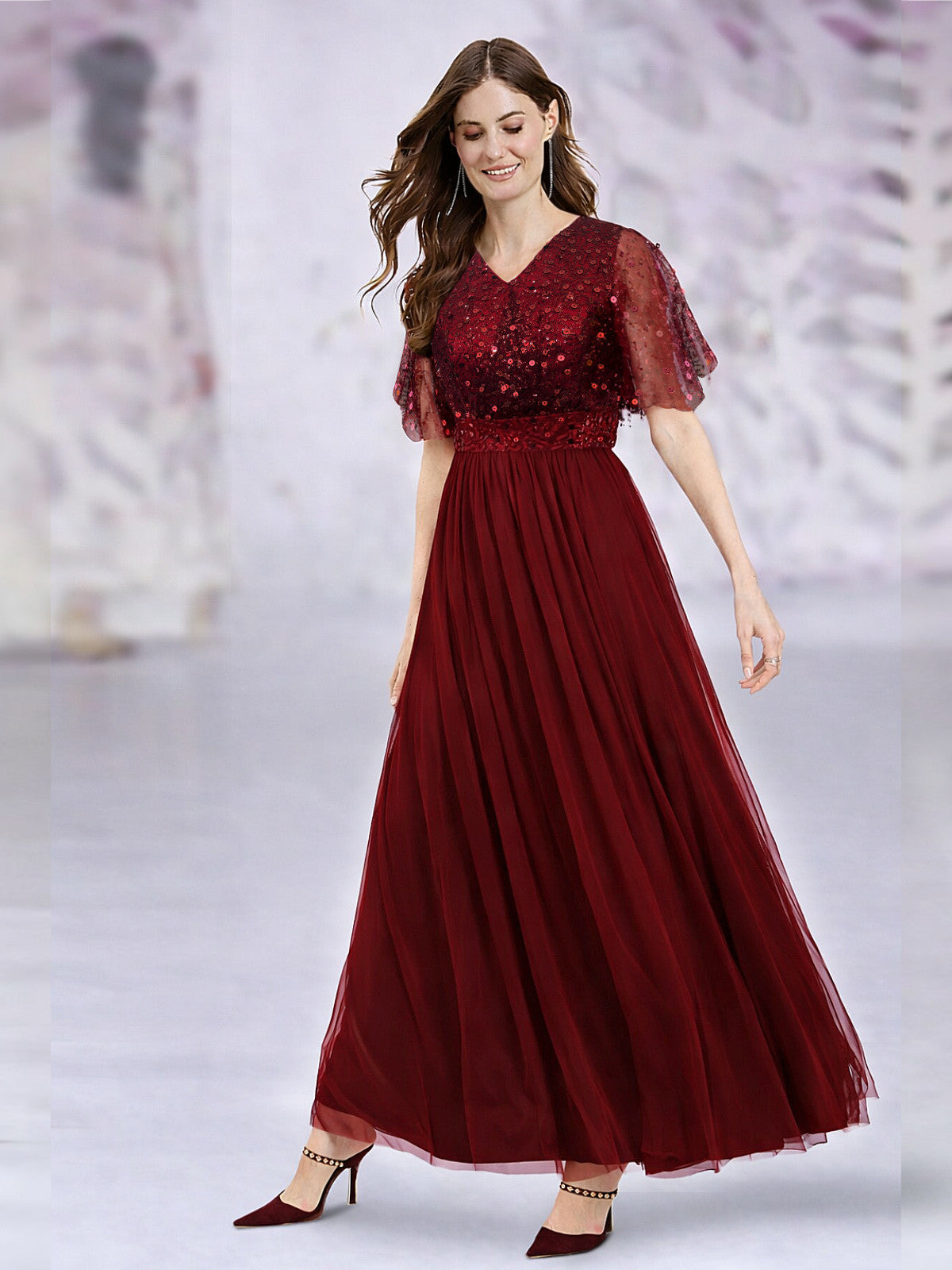 maroon-sequin-cape-gown