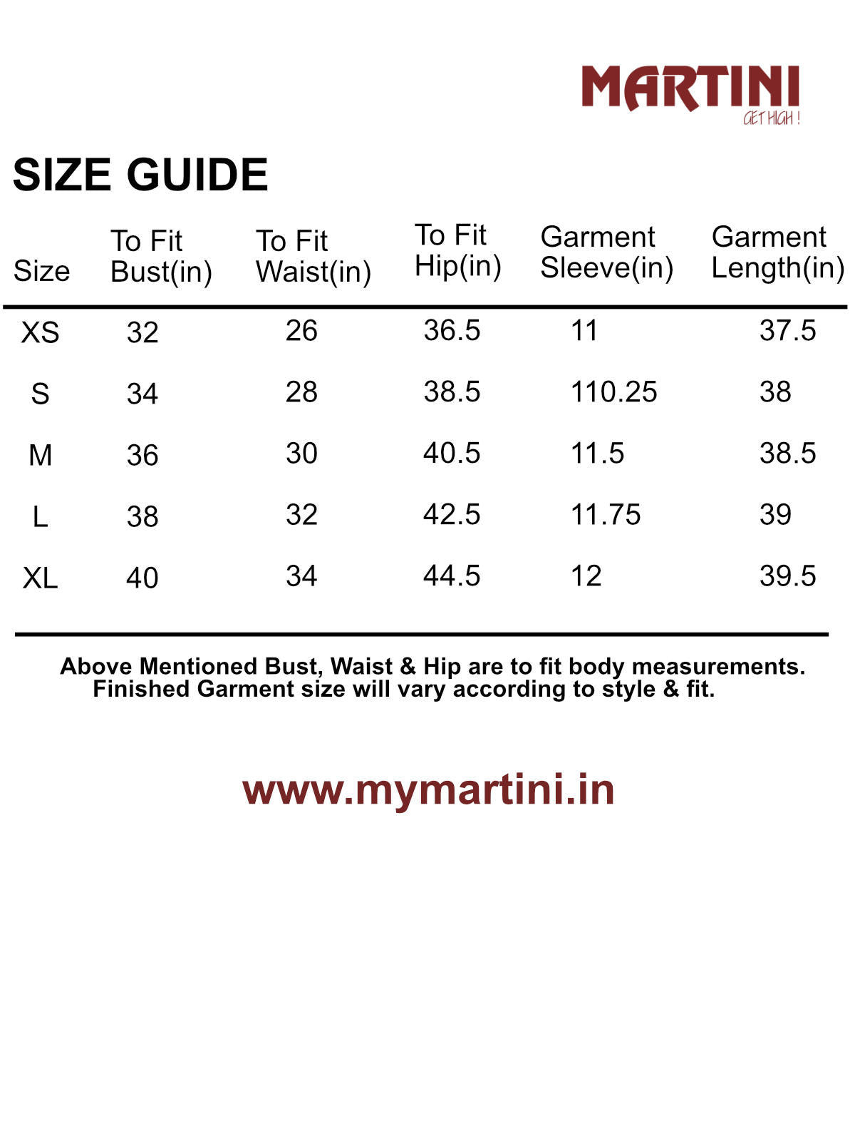 Size chart