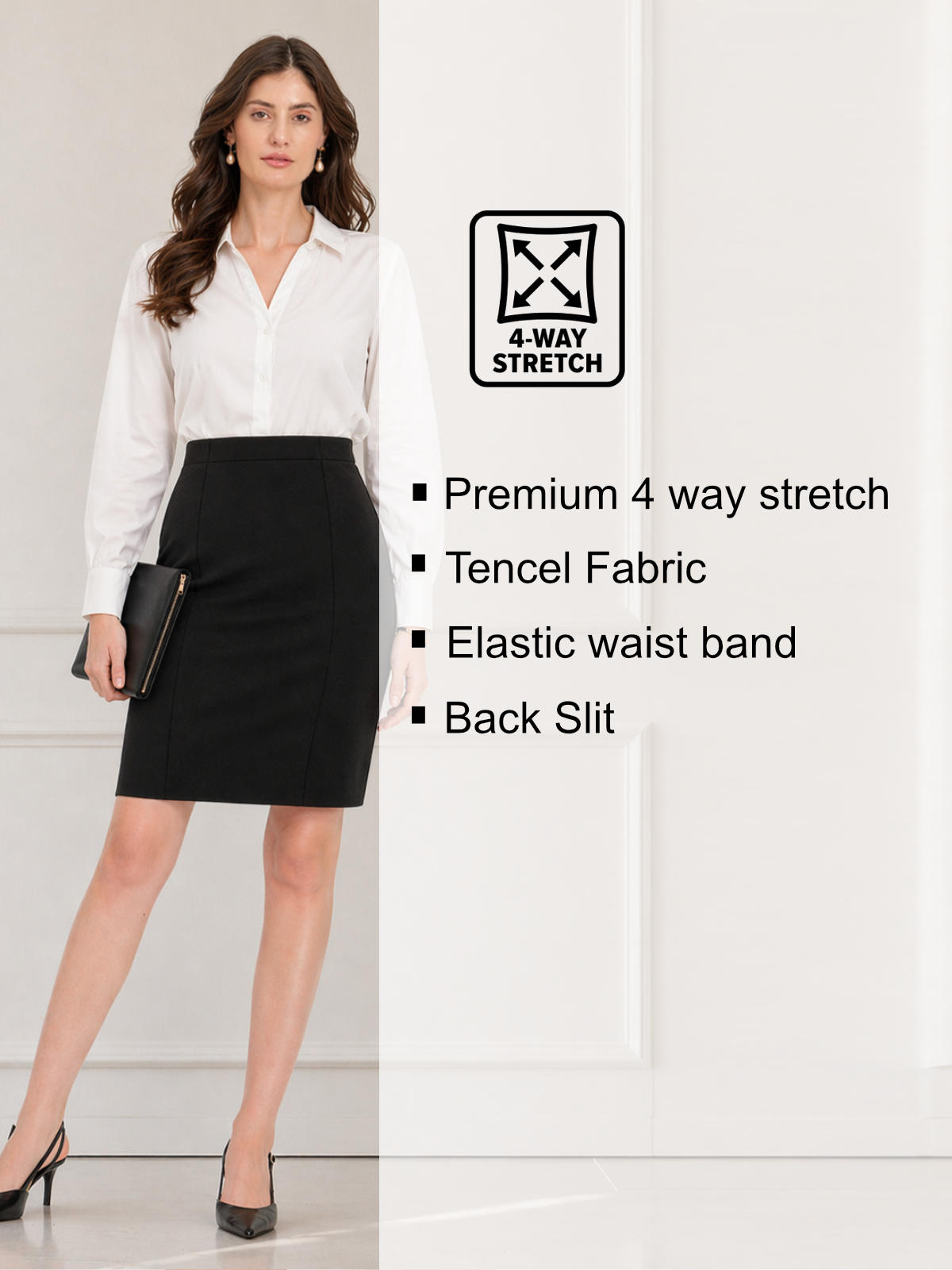 Black Extra Stretch Pencil Skirt