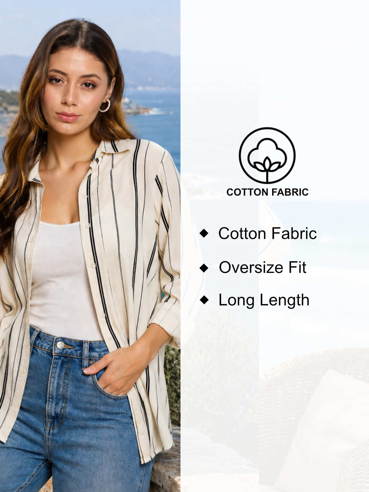 White Black Stripe Casual Oversize Shirt