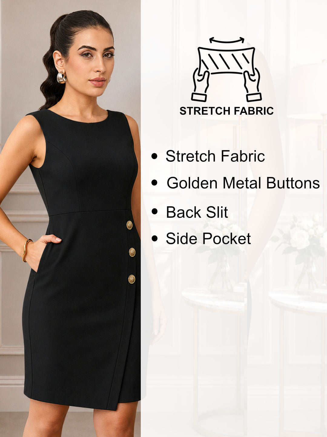 Women Black 3 Button Western Formal Dress