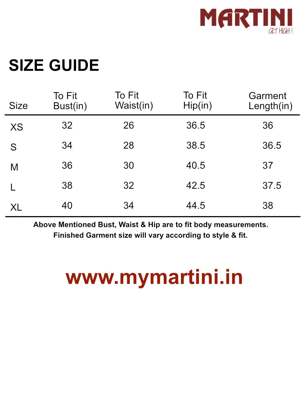 Size chart