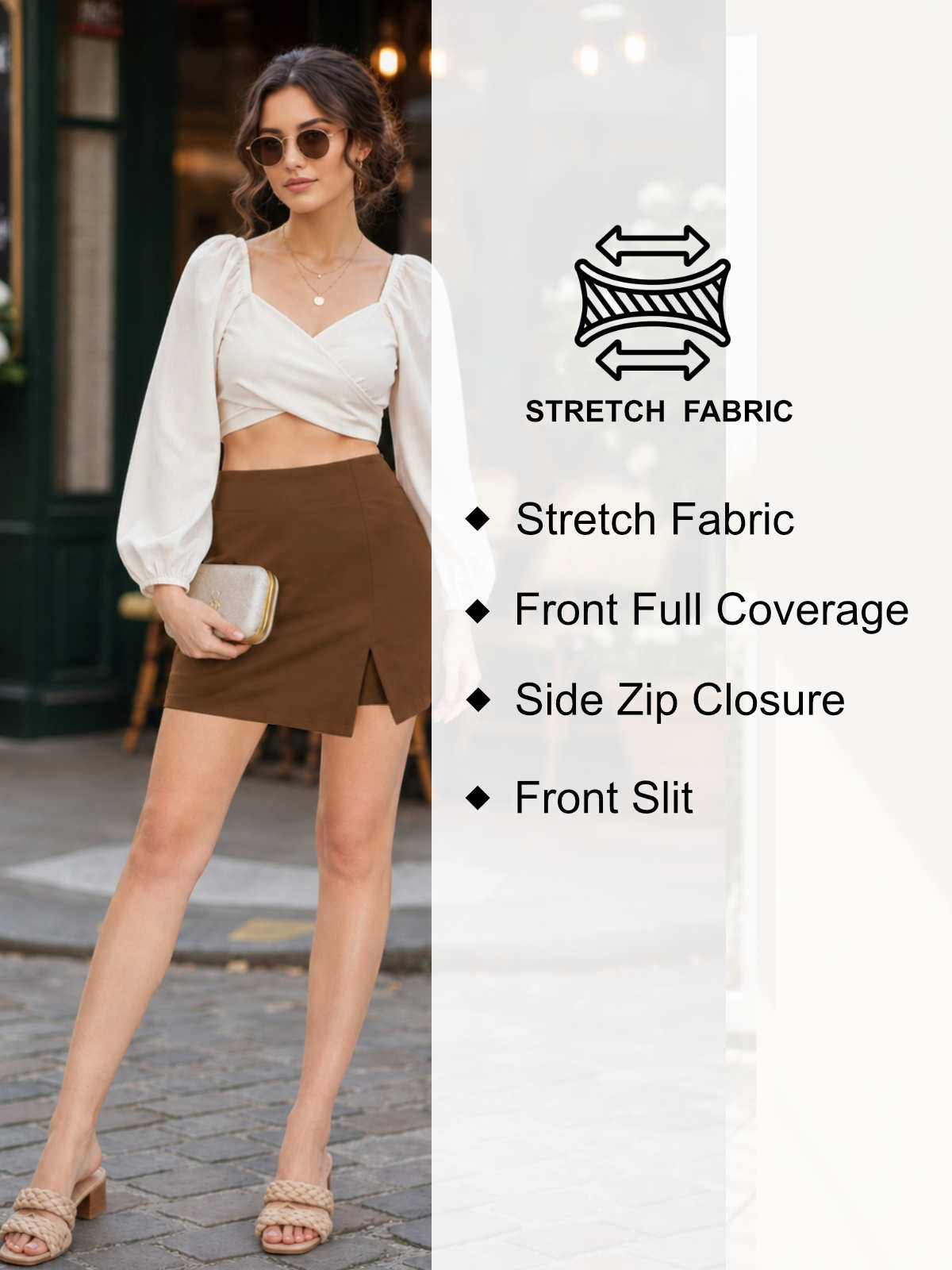 Mocha Brown Side Slit Skort