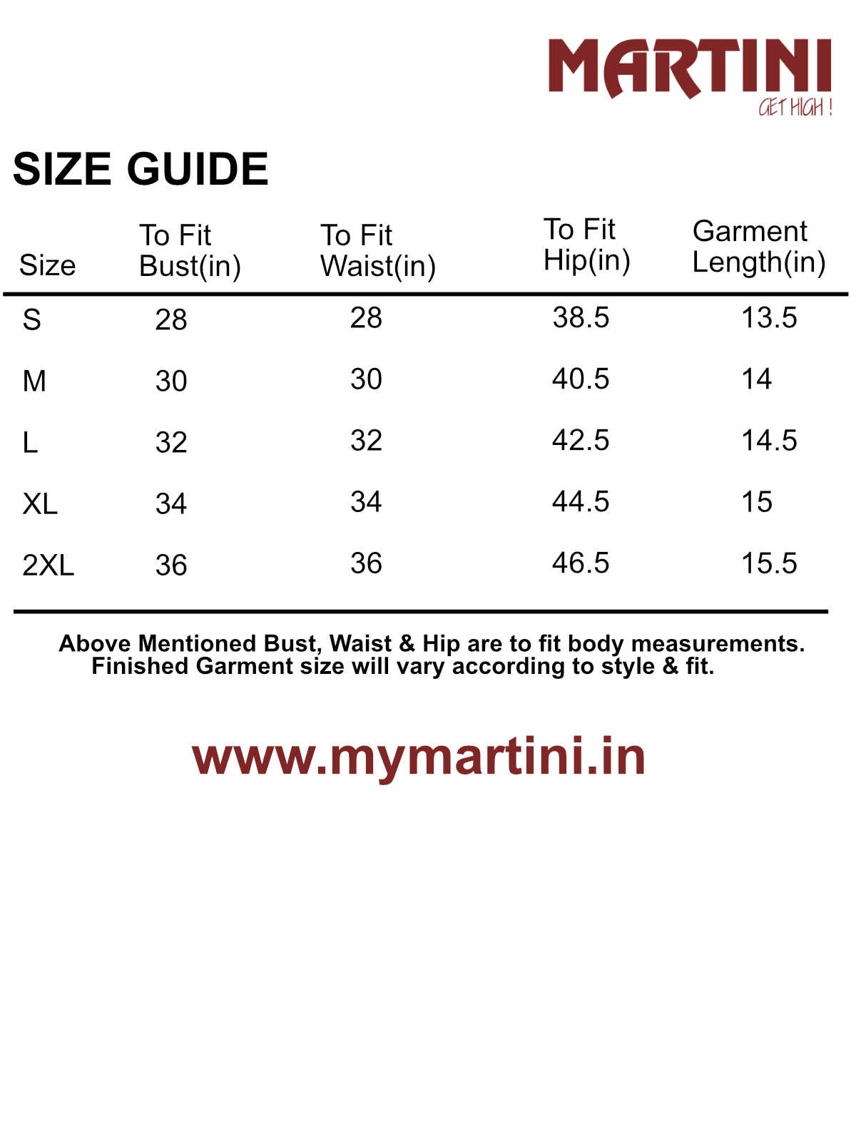 Size chart