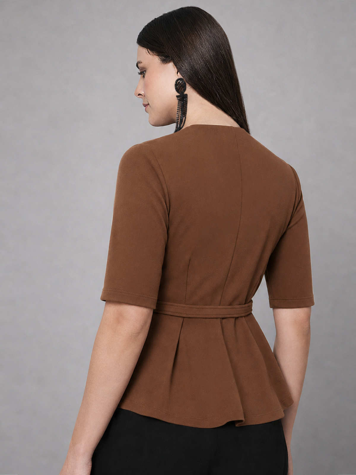 Brown Formal Top With Belt