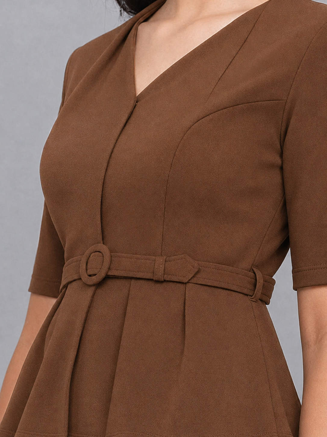Brown Formal Top With Belt