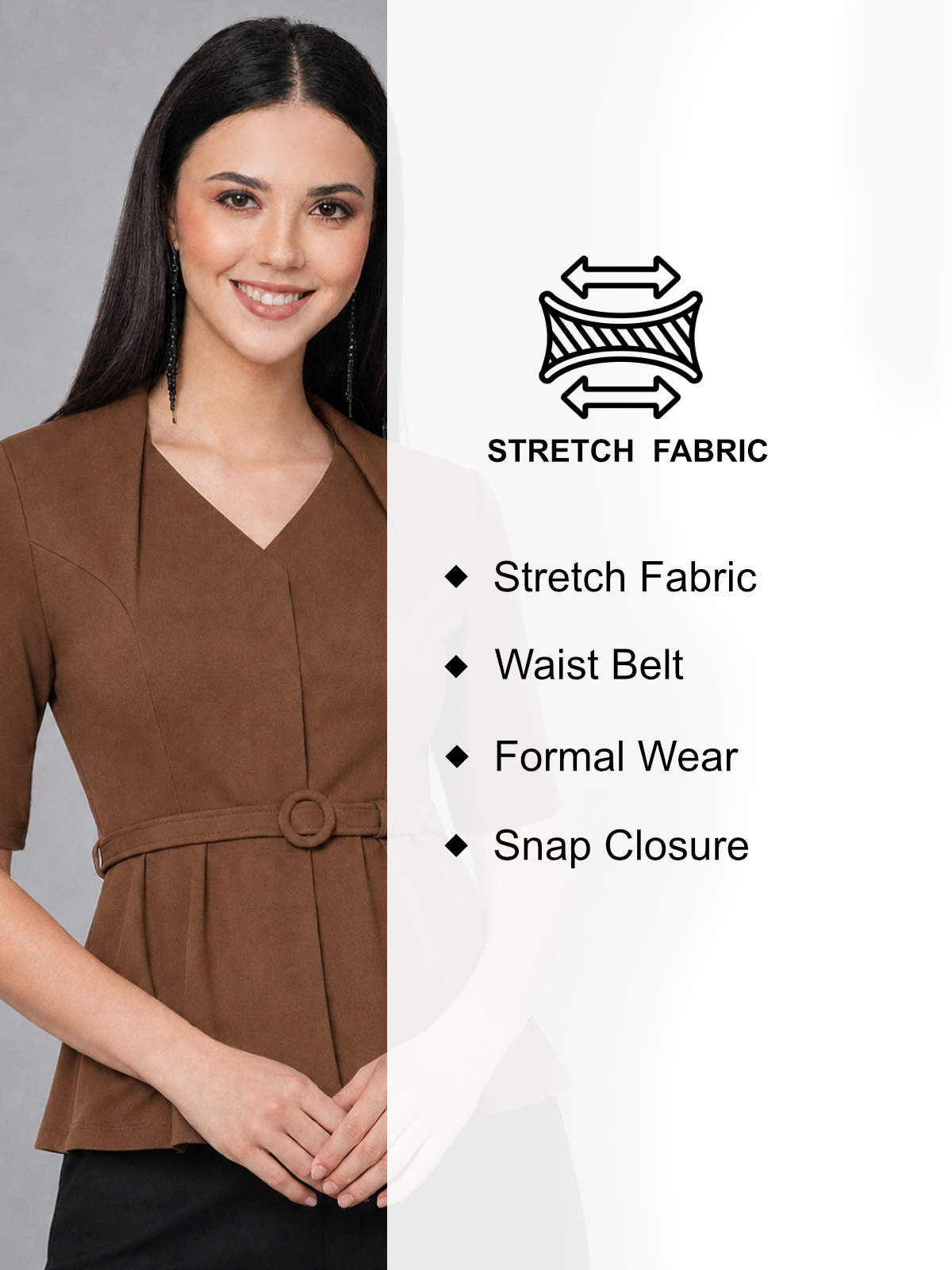 Brown Formal Top With Belt