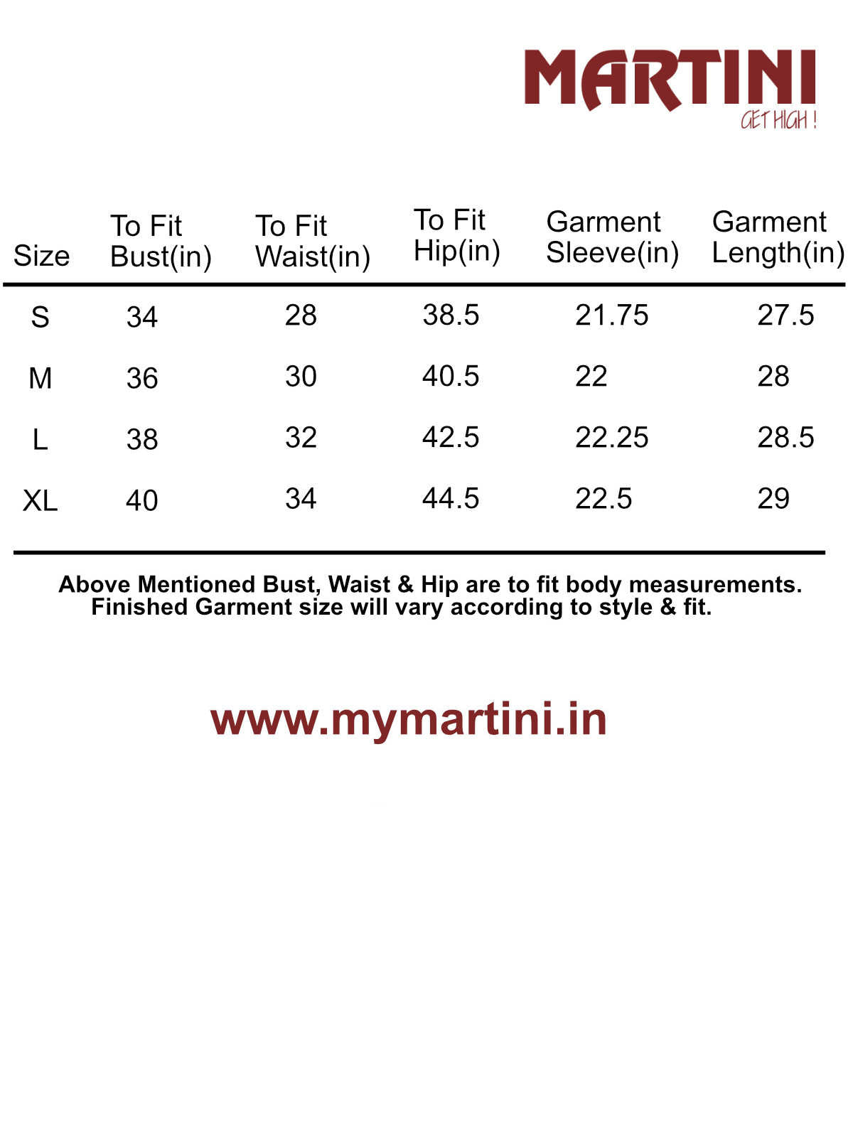 Size chart