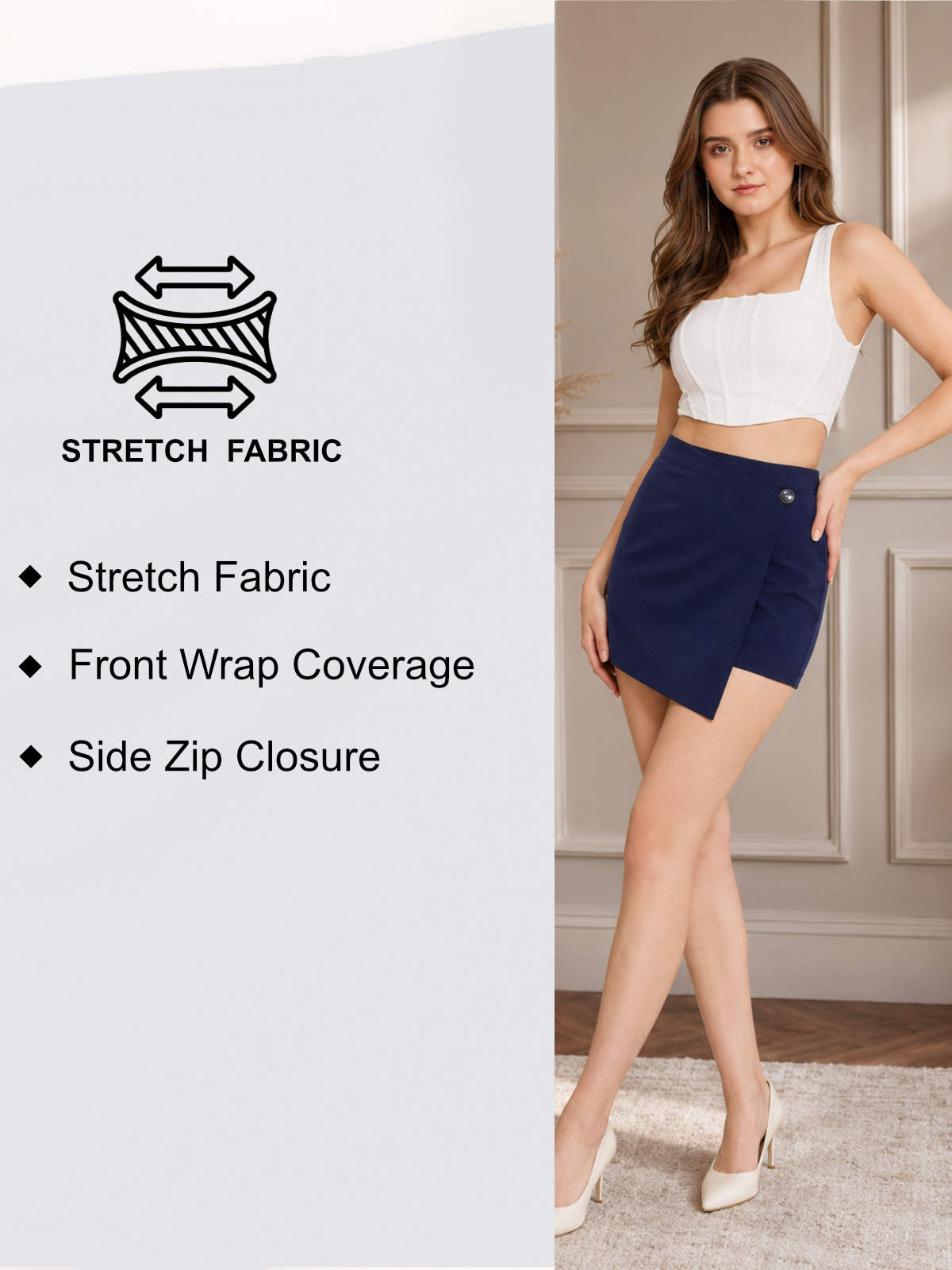 Women Blue One Button Skort