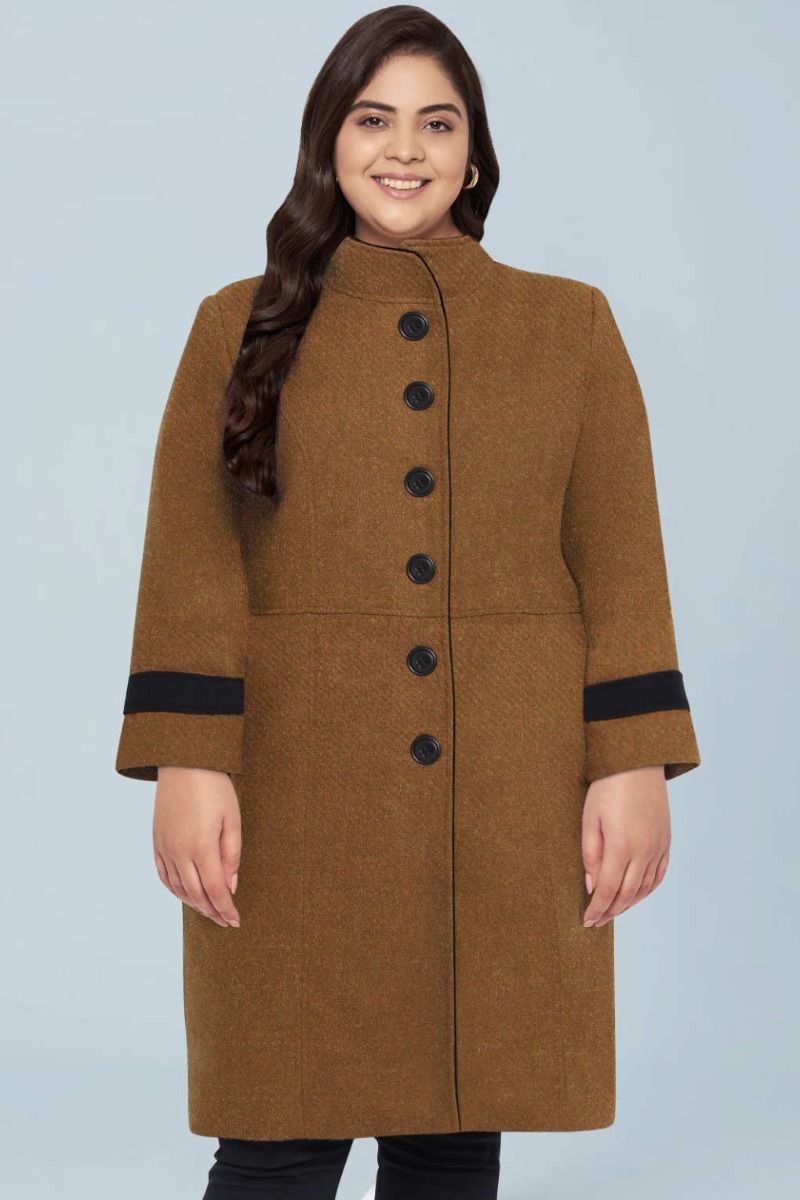 Brown Black Plus Size High Collar Pure Wool Coat