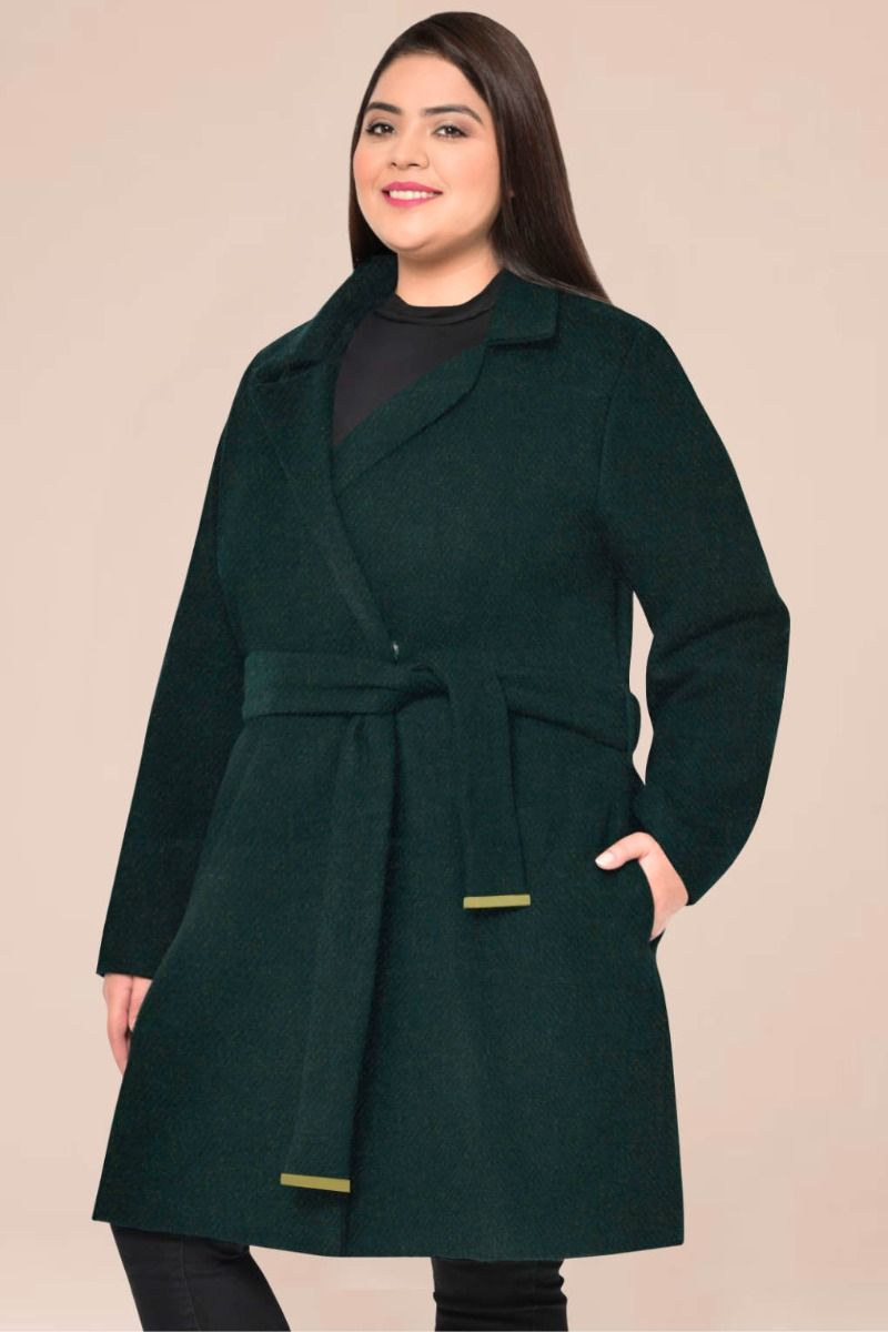 Dark Green Plus Size Pure Wool Coat